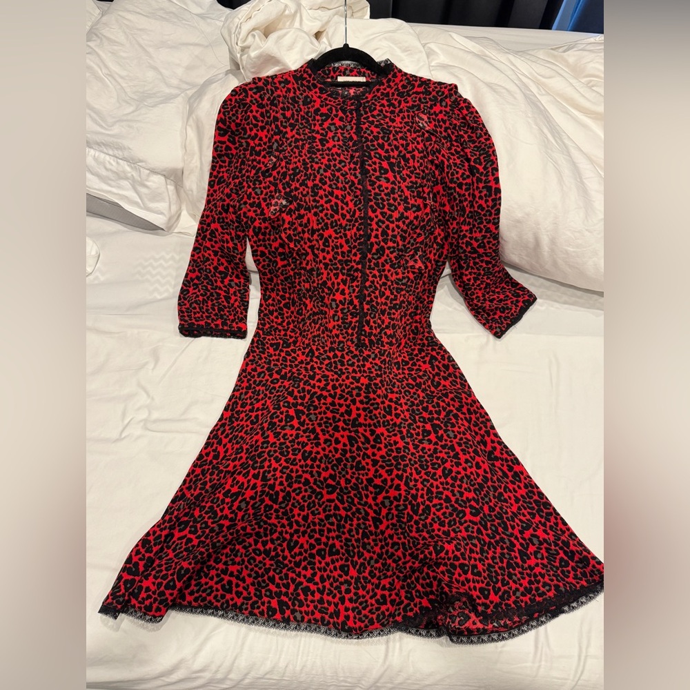 Zadig & Voltaire Red and Black Patterned Long Sleeve Dress